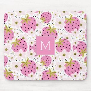 Tapis De Souris Monogramme personnalisé de fraises roses