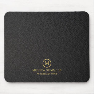 Tapis De Souris Monogramme personnalisé minimaliste en cuir noir
