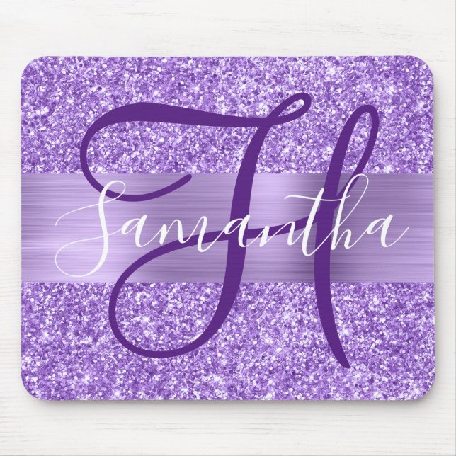 Tapis De Souris Monogramme Personnalisé Paillettes d'Améthyste de  (Devant)