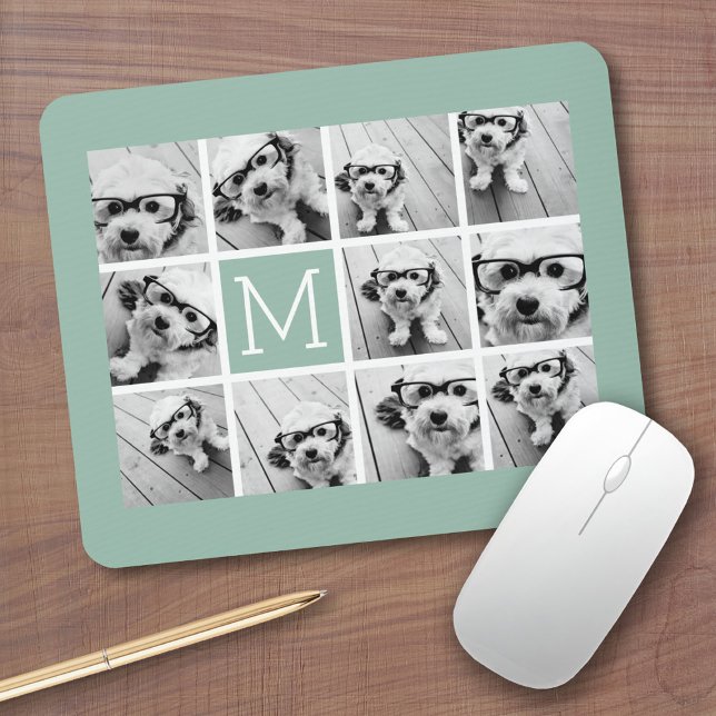Tapis De Souris Monogramme personnalisé photo Collage de photo uni (Personalized mousepad - Add Photos and Custom Text)
