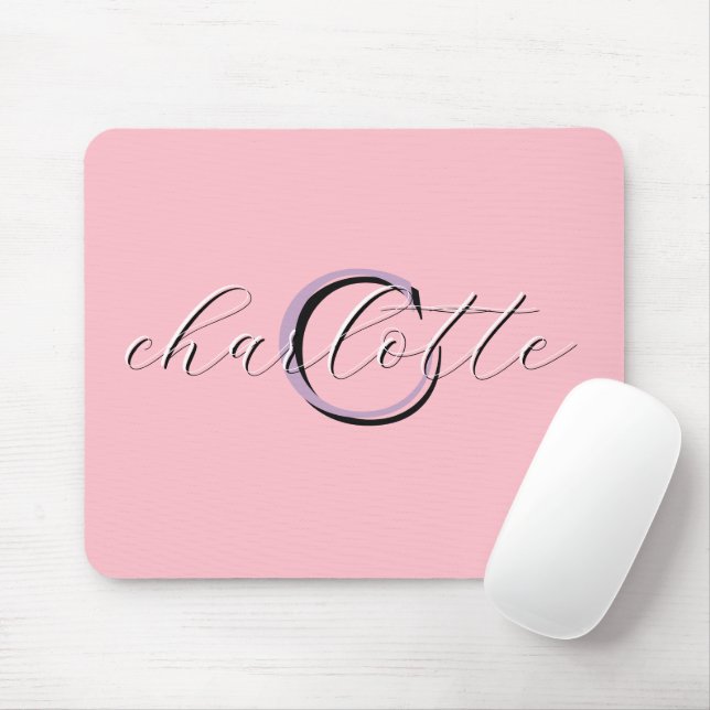 Tapis De Souris Monogramme personnalisé rose initial et nom (Avec souris)
