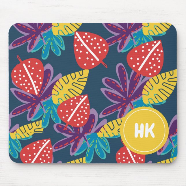 Tapis De Souris monogramme personnalisé tropical hawaïen exotique (Devant)