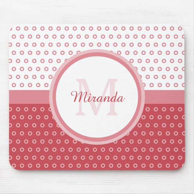 Tapis De Souris Monogramme Pois rose et blanc mod avec nom (Devant)
