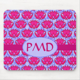 Tapis De Souris Monogramme pourpre rose fuchsia de damassé de