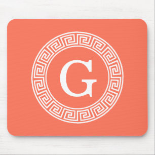 Tapis De Souris Monogramme principal grec blanc de corail