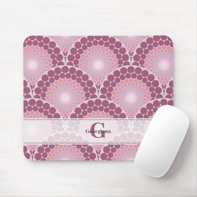Tapis De Souris Monogramme Radiant Rose Dusky Rose Dot Mandala (Avec souris)