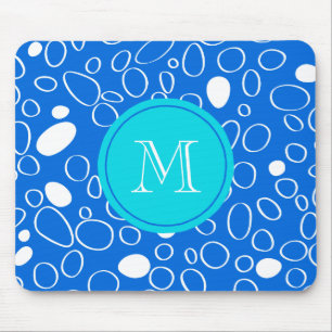 Tapis De Souris Monogramme Random Big Dots Motif bleu et blanc