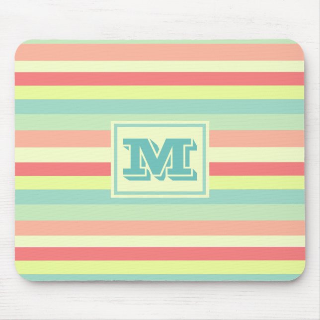 Tapis De Souris Monogramme rayures colorées d'été (Devant)