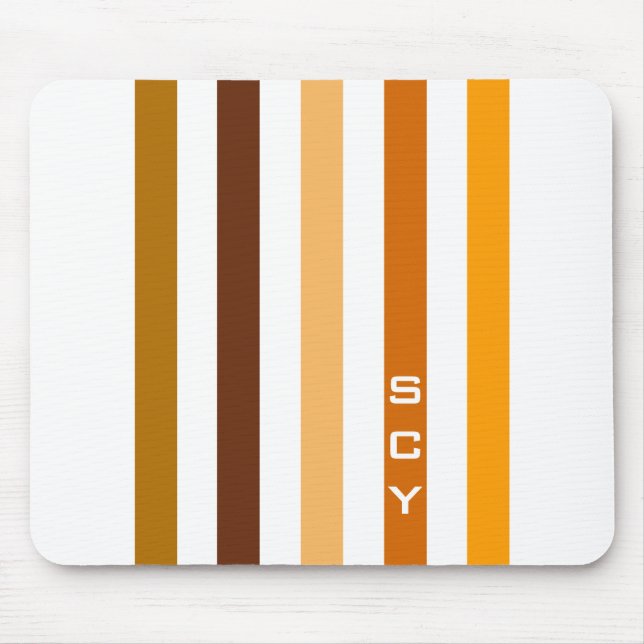 Tapis De Souris Monogramme rayures verticales orange marron clair (Devant)