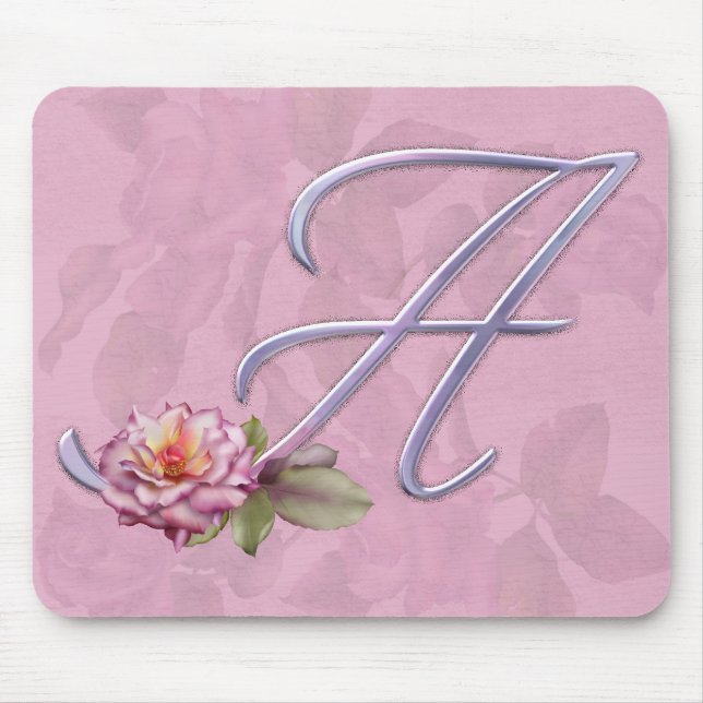 Tapis De Souris Monogramme rose A de roses (Devant)
