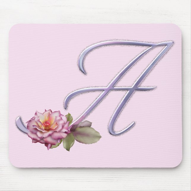 Tapis De Souris Monogramme rose A de roses (Devant)