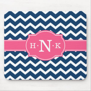 Tapis De Souris Monogramme rose Chevron Bleu Fille