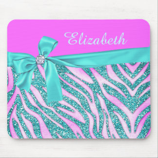 Tapis De Souris Monogramme rose élégant d'arc de zèbre de parties