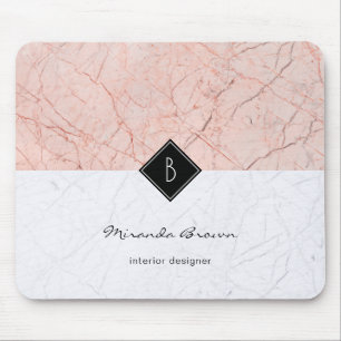 Tapis De Souris Monogramme Rose élégant Marbre gris or Mousepad