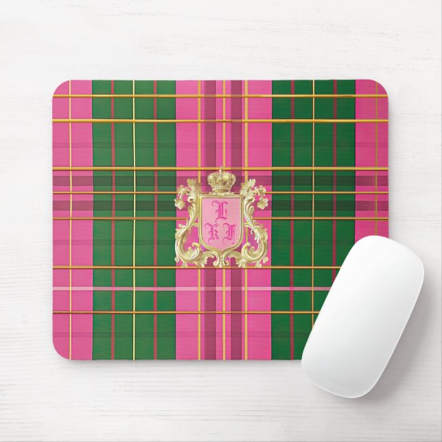 Tapis De Souris Monogramme rose et vert de charme (Avec souris)