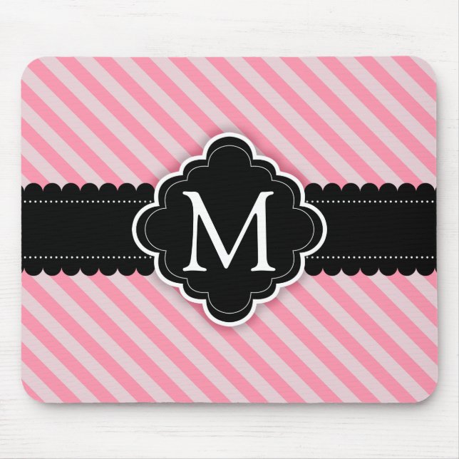 Tapis De Souris Monogramme rose Girly de coutume de noir de motif (Devant)