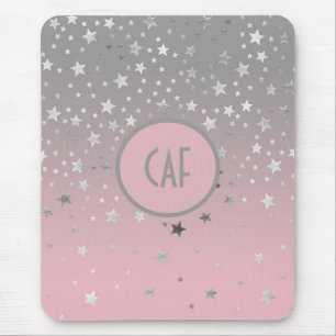 Tapis De Souris Monogramme Rose Gris Étoiles Ombré Tendance Chic