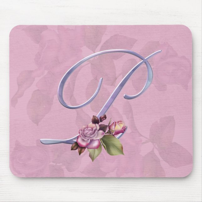 Tapis De Souris Monogramme rose P de roses (Devant)
