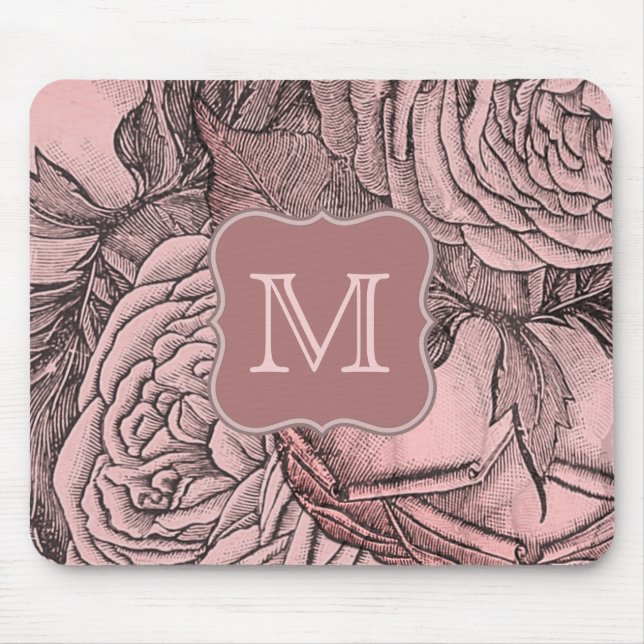 Tapis De Souris Monogramme rose pâle Rose (Devant)