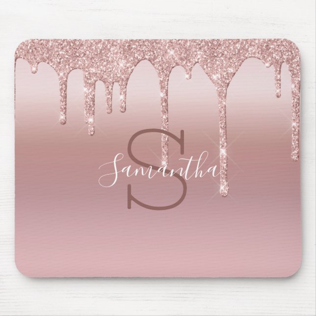 Tapis De Souris Monogramme Rose Parties scintillant or Drift Blush (Devant)