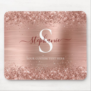 Tapis De Souris Monogramme Rose Parties scintillant or Glam fille