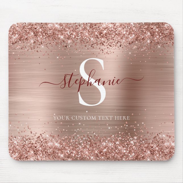 Tapis De Souris Monogramme Rose Parties scintillant or Glam fille (Devant)
