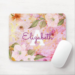 Tapis De Souris monogramme rose violet vintage d'aquarelle florale