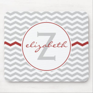 Tapis De Souris Monogramme rouge de Chevron