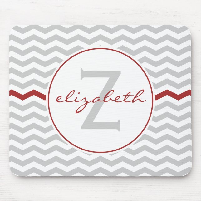 Tapis De Souris Monogramme rouge de Chevron (Devant)