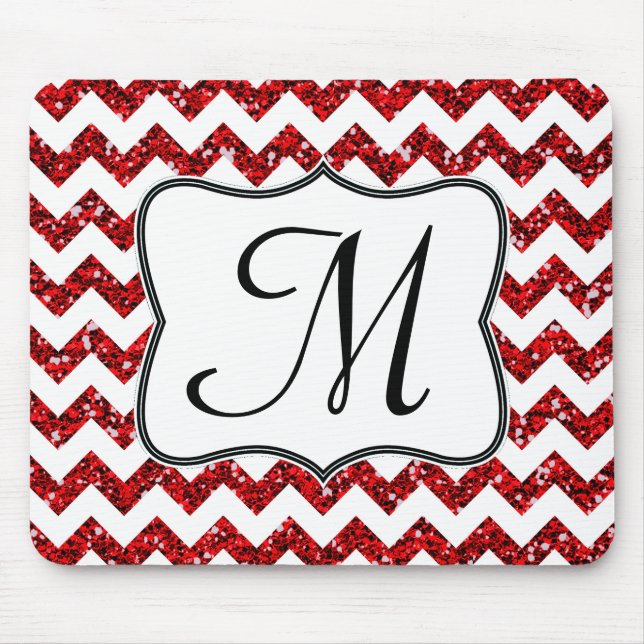 Tapis De Souris Monogramme rouge moderne de Chevron Premier Panier (Devant)