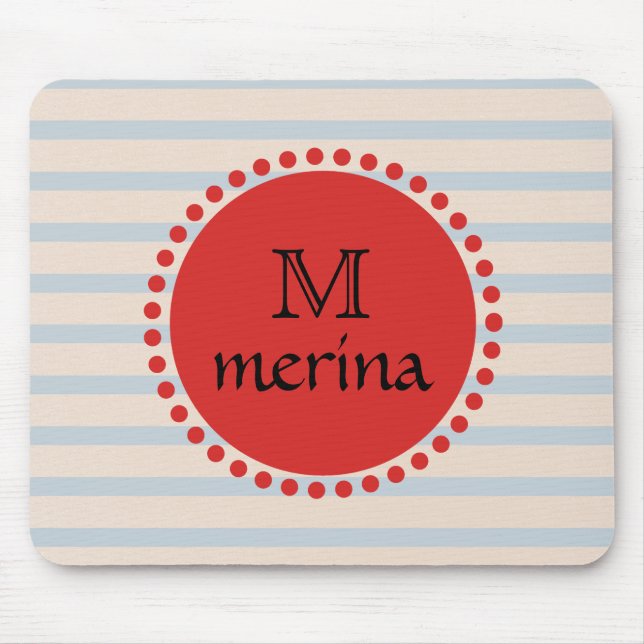 Tapis De Souris Monogramme rouge or strié Cercle (Devant)