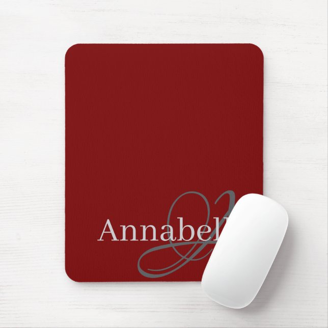 Tapis De Souris Monogramme rouge simple et élégant et nom (Avec souris)