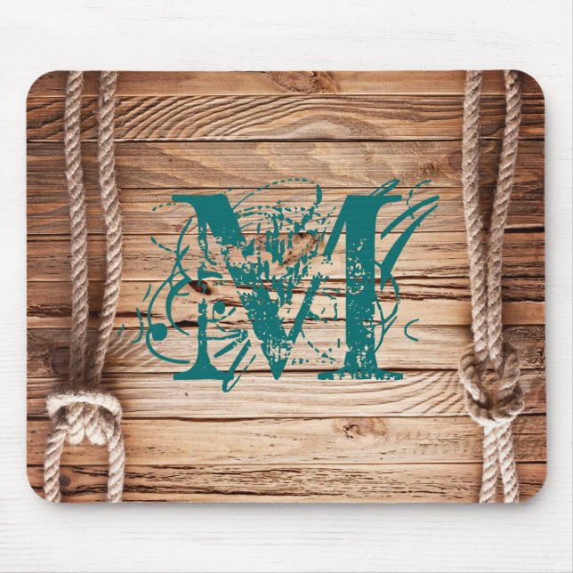 Tapis De Souris Monogramme rustique en bois du pays Panier initial (Devant)