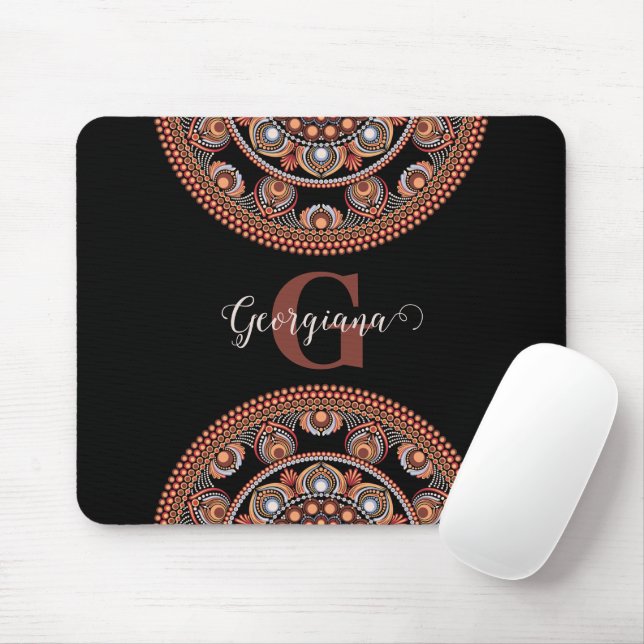 Tapis De Souris Monogramme Safari Sunset Bohemian Dot Mandala (Avec souris)