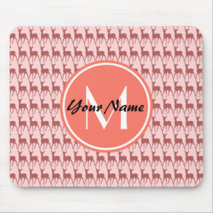 Tapis De Souris Monogramme Saumon rose cerf, nom personnalisé