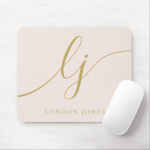 Tapis De Souris Monogramme Script Élégant Fille Blush Rose Or