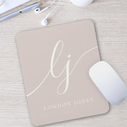 Tapis De Souris Monogramme Script Élégante Feminine Dusty Rose ros