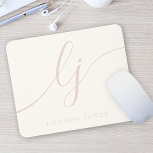 Tapis De Souris Monogramme Script Élégante Feminine Ivory Rose ros
