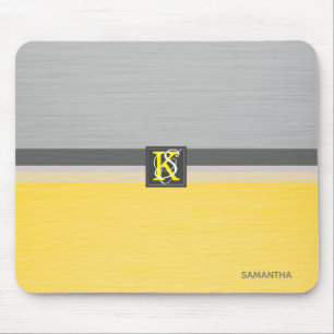 Tapis De Souris Monogramme simple à deux tons jaune et gris des in