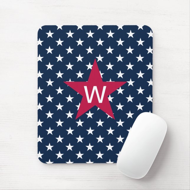 Tapis De Souris Monogramme Star Rouge Blanc Bleu Mousepad (Avec souris)