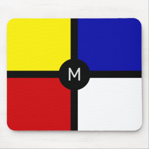 Tapis De Souris Monogramme sur l'art inspiré de Mondrian élégant