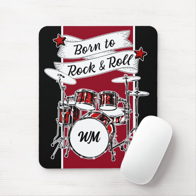 Tapis De Souris Monogramme sur mesure Né à Drummer Drum M Rock & R (Avec souris)