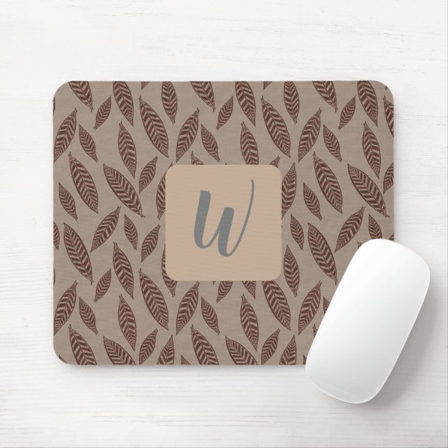Tapis De Souris Monogramme Tan Botanique Feuille Souris (Avec souris)