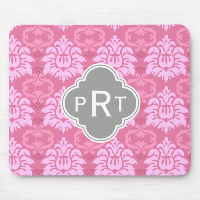Tapis De Souris Monogramme trio damassé rose (Devant)