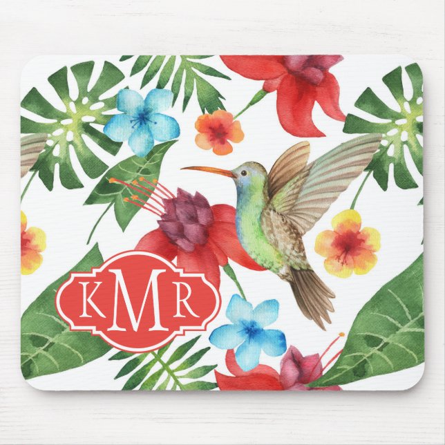 Tapis De Souris Monogramme tropical du colibri | (Devant)