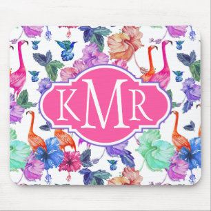 Tapis De Souris Monogramme tropical du motif d'aquarelle