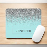 Tapis De Souris Monogramme Turquoise Bleu argenté Nom de la Partie<br><div class="desc">Argent et Aqua Blue Turquoise Faux Parties scintillant Étincelle Élégante et moderne Chic tendance luxueux Monogrammed Pad de Souris. Ce monogramme - ajoutez votre propre nom customisé mousepad peut être mis à jour avec votre nom.</div>