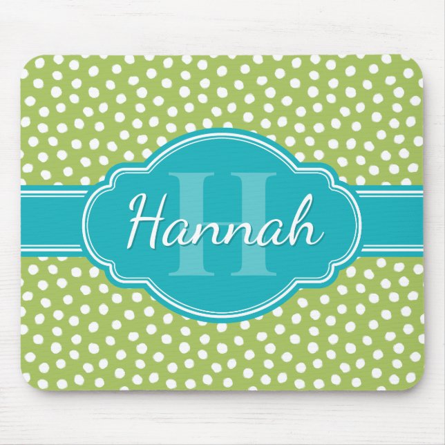 Tapis De Souris Monogramme Turquoise de Motif blanc vert (Devant)