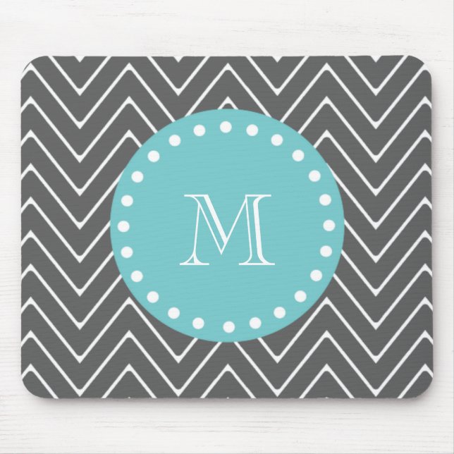 Tapis De Souris Monogramme turquoise du motif | de Chevron de gris (Devant)