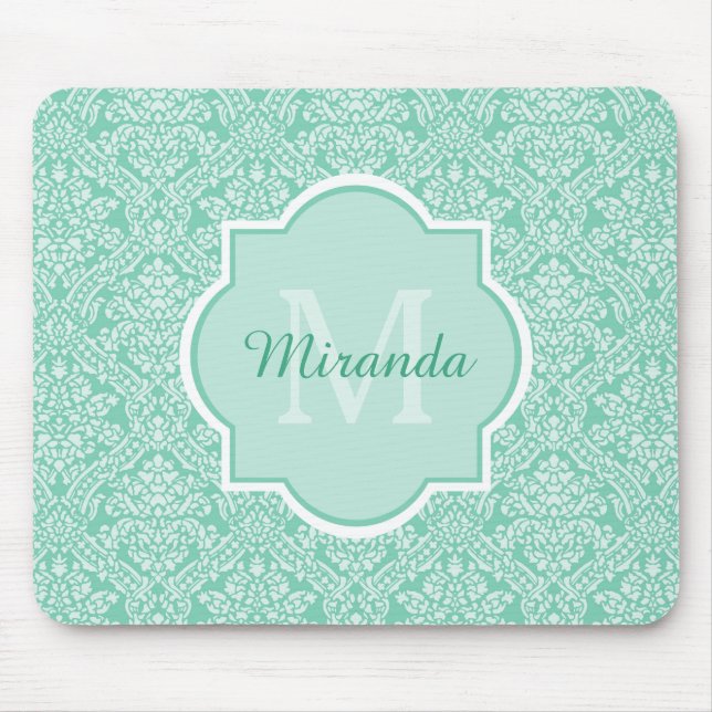 Tapis De Souris Monogramme vert de menthe élégant avec nom (Devant)